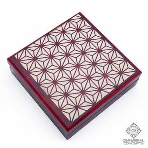 "Sacred Geometry Art Jewelry Box - Rose Wood Gift ""Japanese Asanoha" - image 1