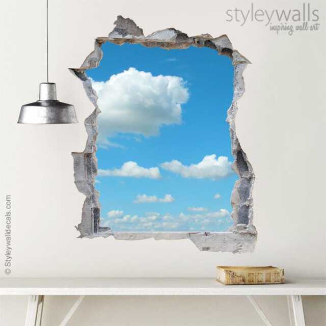 Clouds Wall Decal, in Sky Mural, Hole The 3D Effect Sticker, Broken Mural Home Decor - image 1