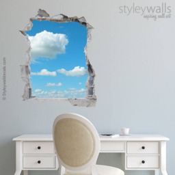 Clouds Wall Decal, in Sky Mural, Hole The 3D Effect Sticker, Broken Mural Home Decor - thumbnail 2