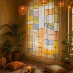 Pojagi Linen Curtain - Stained Glass Sheer Panel Custom Order - thumbnail 4