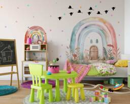 Rainbow Butterfly Wall Sticker - Floral Kids Room Art & Girls Bedroom Decor Cute Nursery Baby Shower Gift - thumbnail 1