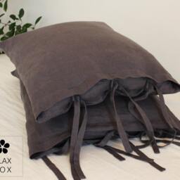 Set Of Two Pillowcases , 100% Linen Softened Grey Pillow Covers Euro Shams Handmade Flax - thumbnail 2
