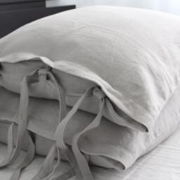 Set Of Two Pillowcases , 100% Linen Softened Grey Pillow Covers Euro Shams Handmade Flax - thumbnail 3