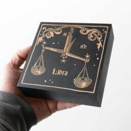 Libra Zodiac Engraved Birch Wood Panel - Block Print Style Wall Art, Astrology Sign Illustration, Astrological Decor Gift - thumbnail 3