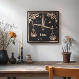 Libra Zodiac Engraved Birch Wood Panel - Block Print Style Wall Art, Astrology Sign Illustration, Astrological Decor Gift - thumbnail 2