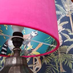 Pink Lampshade in Cerise Velvet With Teal Lemur Lining