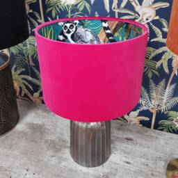 Pink Lampshade in Cerise Velvet With Teal Lemur Lining - thumbnail 2