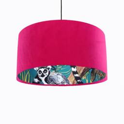Pink Lampshade in Cerise Velvet With Teal Lemur Lining - thumbnail 3
