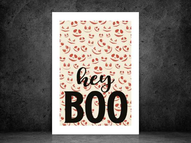 Hey Boo Halloween Print - Fun Seasonal Poster Pumpkin Wall Art Autumn Home Decor Gift Idea A5 A4 A3 Framed Or Unframed - image 1