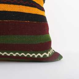 Handwoven Turkish Kilim Pillow Cover Bohemian Sofa Cushion - 24x24 - thumbnail 3