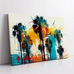 Bright & Colorful Palm Trees Modern Abstract Painting Wall Art, Framed Canvas Poster Print, Home Kitchen Office Room Decor, Gifts - thumbnail 2