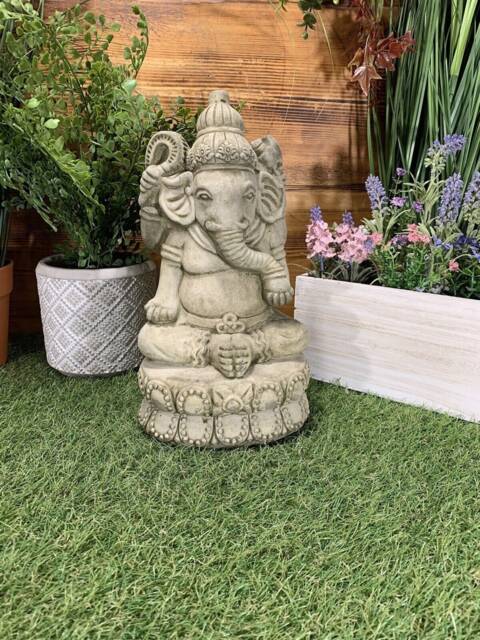 Stone Garden Ganesh Buddha Elephant Praying Statue Ornament - image 1