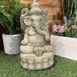 Stone Garden Ganesh Buddha Elephant Praying Statue Ornament - thumbnail 2