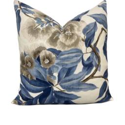Thibaut Camellia Garden Linen On Navy Cushion Cover Pillow Double Sided - thumbnail 2