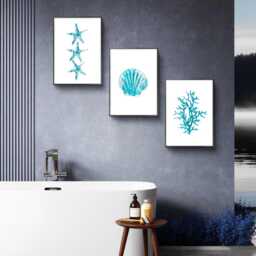 Set Of 3 Beach Themed Watercolour Bathroom Wall Gicl??e Poster Prints Pictures - A5 A4 A3 Art Decor New Home Gift - thumbnail 3