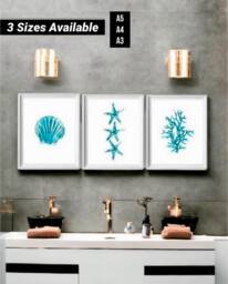Set Of 3 Beach Themed Watercolour Bathroom Wall Gicl??e Poster Prints Pictures - A5 A4 A3 Art Decor New Home Gift - thumbnail 1