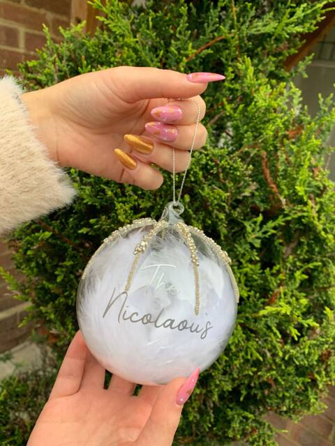 Personalized Glass Christmas Bauble Feather Filled Xmas Decoration - image 1
