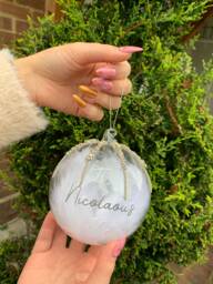 Personalized Glass Christmas Bauble Feather Filled Xmas Decoration - thumbnail 1
