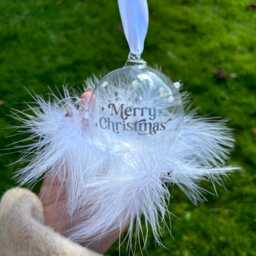 Personalized Glass Christmas Bauble Feather Filled Xmas Decoration - thumbnail 2