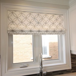 Custom Flat Roman Shade, Metric Silver Geometric Embroidery, Linen Window Shade - thumbnail 2