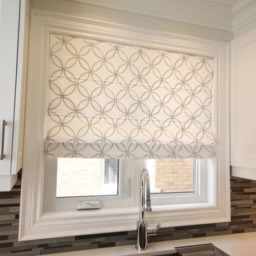 Custom Flat Roman Shade, Metric Silver Geometric Embroidery, Linen Window Shade - thumbnail 3
