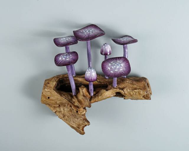 Purple Hanging Mushroom Art, Wall Statue, Fairy Mushroom, Miniature, Handmade, Forest, Aesthetic Room Decor, Personalized, Teacher Gift - image 1