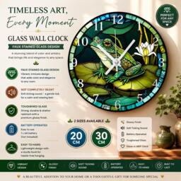 Frog Glass Or Mdf Wall Clock Faux Stained Decor - thumbnail 1