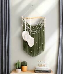 Farmhouse Wall Art, Natural Decor, Boho Macrame Hanging, Modern Abstract Feather Leaf, Plant Gift L42 - thumbnail 1