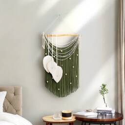 Farmhouse Wall Art, Natural Decor, Boho Macrame Hanging, Modern Abstract Feather Leaf, Plant Gift L42 - thumbnail 2