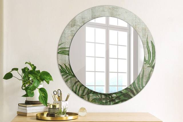 Fern Leaves, Green, Round Mirror Frame, Design, Glass Wall Decor, Living Room - image 1