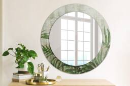 Fern Leaves, Green, Round Mirror Frame, Design, Glass Wall Decor, Living Room