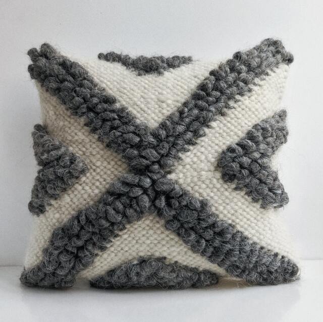 Handwoven Wool Pillow, Sheep Rustic Pillow Cover, Ivory & Gray Fluffy Cushion, Boho Scandinavian Home Decor, Housewarming Gift - image 1