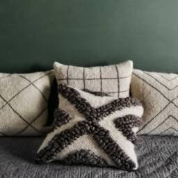 Handwoven Wool Pillow, Sheep Rustic Pillow Cover, Ivory & Gray Fluffy Cushion, Boho Scandinavian Home Decor, Housewarming Gift - thumbnail 3