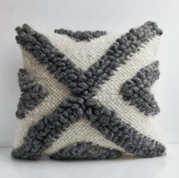 Handwoven Wool Pillow, Sheep Rustic Pillow Cover, Ivory & Gray Fluffy Cushion, Boho Scandinavian Home Decor, Housewarming Gift - thumbnail 1