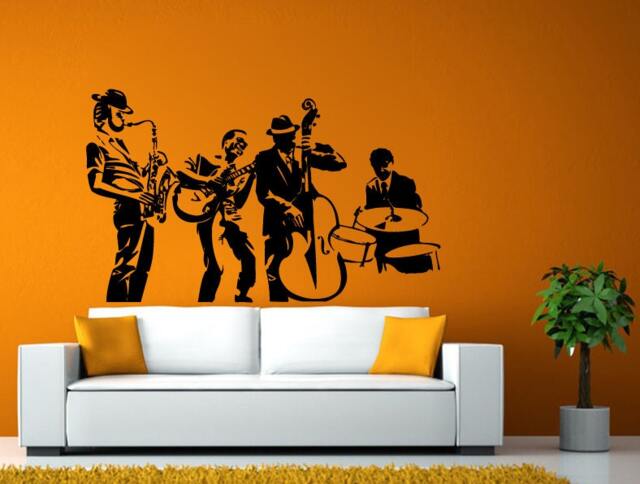 Jazz Band Musicians Music Night Playing Instruments Wall Or Window Sticker Decal Vinyl Fathead Mural Decor L1930 - image 1