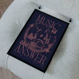 Music Is The Answer Print - Disco Ball House Poster Wall Art Funky Groovy Bold Typographic Dj Decor - thumbnail 1