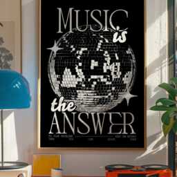 Music Is The Answer Print - Disco Ball House Poster Wall Art Funky Groovy Bold Typographic Dj Decor - thumbnail 2