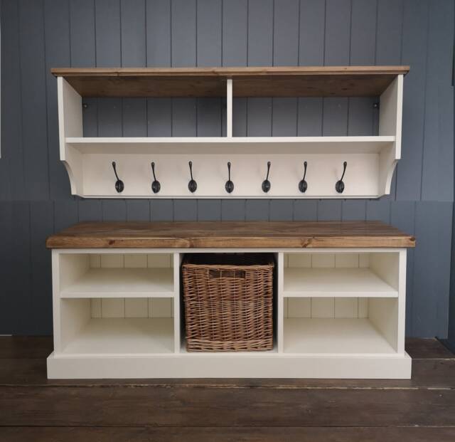 Large Shoe Bench & Coat Rack Hallway Set Including Basket. Shoe Hooks in A Choice Of Colours Sizes - image 1