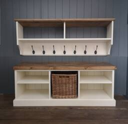Large Shoe Bench & Coat Rack Hallway Set Including Basket. Shoe Hooks in A Choice Of Colours Sizes