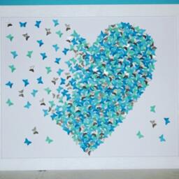 Blue & White Butterflies Painting, Wall Art, 3D Paper Art, Wedding Decoration, Handmade D??cor, Home Decor, White Heart - thumbnail 3
