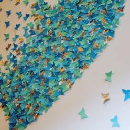 Blue & White Butterflies Painting, Wall Art, 3D Paper Art, Wedding Decoration, Handmade D??cor, Home Decor, White Heart - thumbnail 2