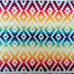 Handwoven Colorful Boho Rug - Wool in Red, Yellow, Orange, Green, Blue & Natural Grey White With Tassels/Fringes - thumbnail 4