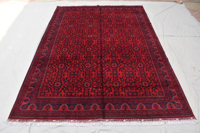 Hand-Knotted Wool Afghan Rug Traditional Bukhara Design, 11.5x8.1 Ft - image 1
