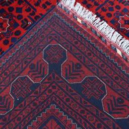 Hand-Knotted Wool Afghan Rug Traditional Bukhara Design, 11.5x8.1 Ft - thumbnail 4