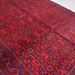 Hand-Knotted Wool Afghan Rug Traditional Bukhara Design, 11.5x8.1 Ft - thumbnail 3