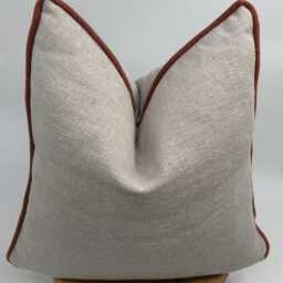 Textured Beige Linen Pillowcase With Terracotta Piping, Cushion Cover - thumbnail 2