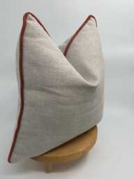 Textured Beige Linen Pillowcase With Terracotta Piping, Cushion Cover