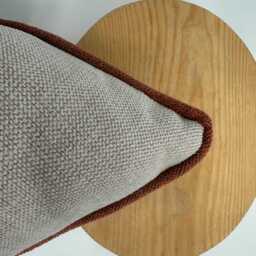 Textured Beige Linen Pillowcase With Terracotta Piping, Cushion Cover - thumbnail 3