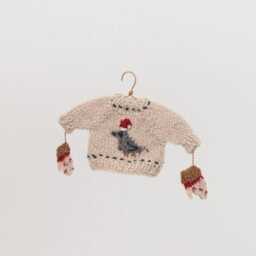 Mini Pigeon Sweater With Mittens Ornament, Hand Knit Cozy Holiday Knitwear Set Charm, Handmade Nyc Christmas Decor - thumbnail 2