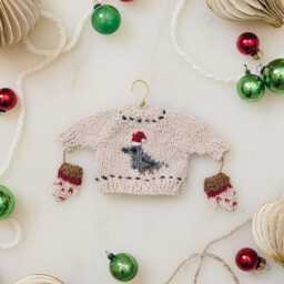 Mini Pigeon Sweater With Mittens Ornament, Hand Knit Cozy Holiday Knitwear Set Charm, Handmade Nyc Christmas Decor - thumbnail 3